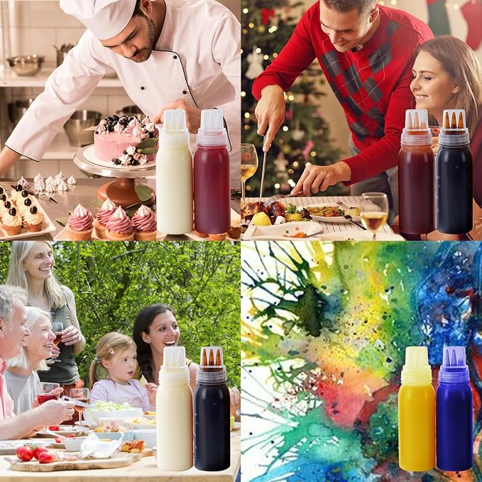 3 Hole Squeeze Bottles for Sauces Plastic Condiment Squeeze Bottles Ketchup Dispenser Salad Dressing Container Squirt Kitchen Squeeze Bottles for Oil BBQ Paint Pancake Art 3 Pcs 13oz/380ML