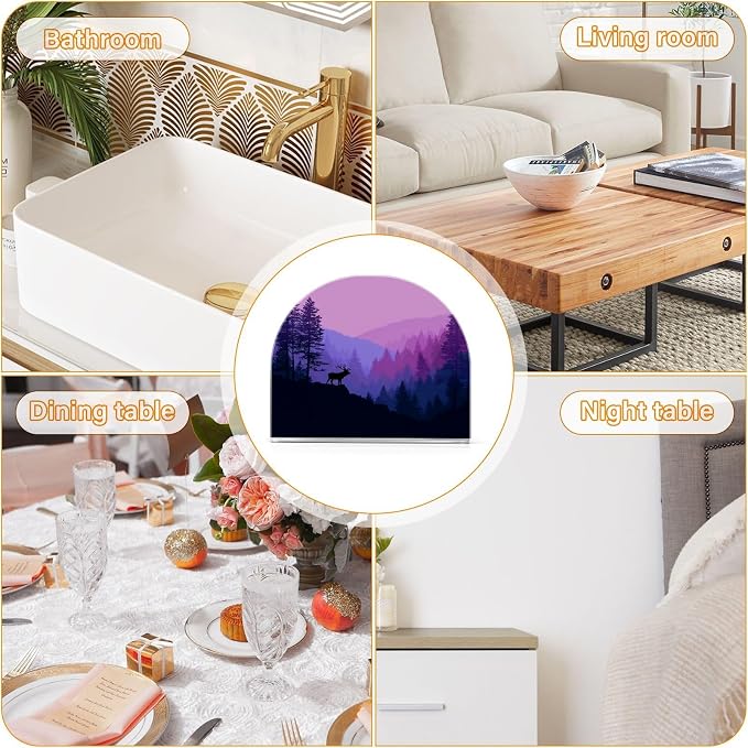 Napkin Holder Acrylic Cocktail Napkin Holder for Table Kitchen Party Restaurant Bar U Shaped Upright Napkin Dispenser Organizer Purple Stag Mountains and Forest