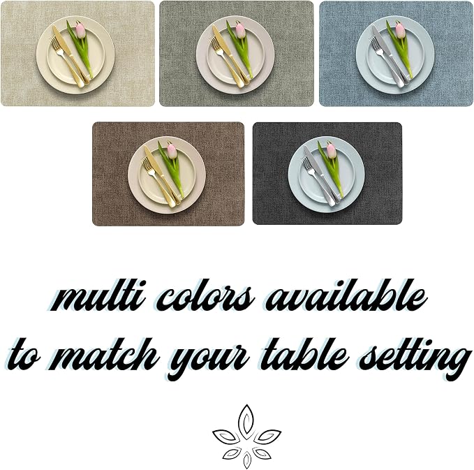 More Décor Faux Leather Placemats Set of 4 for Dining Table – Waterproof, Wipeable, Washable, Stain & Heat Resistant, Non-Slip Table Mats – 12 X 17 Inch, Blue