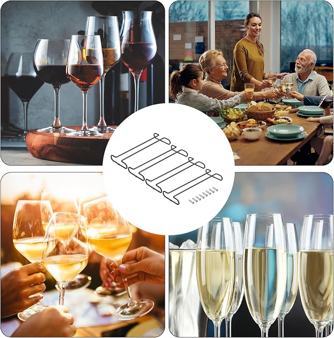 UXcell Under Cabinet Wine Glass Rack, 4-Piece Stainless Steel Stemware Organizer, 10-Inch Hanger for 5mm Stemware, Black