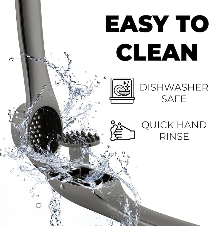 Zulay Kitchen Premium Garlic Press Set – Rust Proof & Dishwasher Safe Garlic Mincer Tool with Silicone Garlic Peeler & Brush, Easy Squeeze & Clean, Ergonomic Soft Grip Handle - Medium – Dark Gray