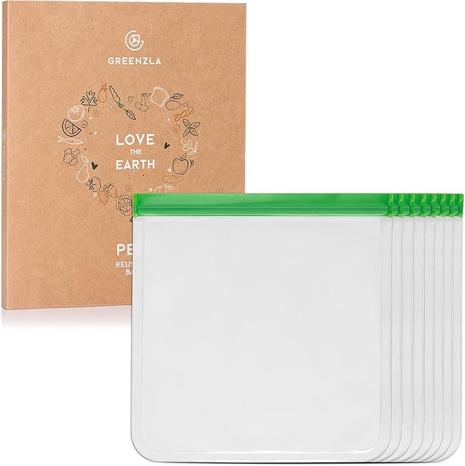GREENZLA Reusable Freezer Bags, 8-Pack Extra Thick and Leakproof & Resealable - For Safe Food Storage, Marinating, Snacks, & Meal Prep, Reusable Bags for Food, & Freezer Safety