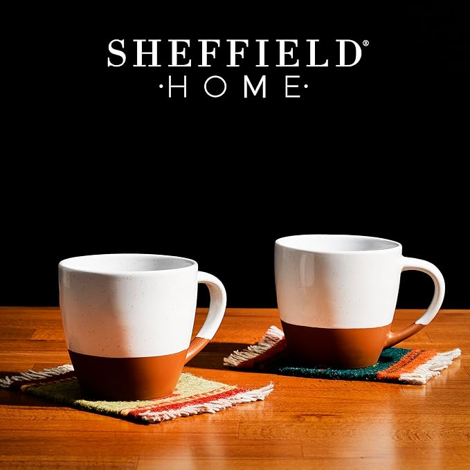 Sheffield Home - Set of 4, Large Stoneware 16oz Coffee Mugs with Handles - Dishwasher & Microwave Safe Ceramic - Ideal for Cappuccino, Espresso, Latte, or Tea - Vanilla White