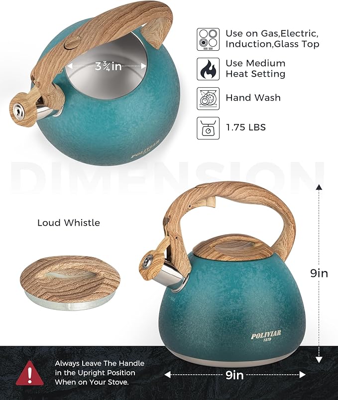 POLIVIAR Tea Kettle, 2.7 Quart Stovetop Tea Kettle, Audible Whistling Teapot with Crackle Finish, Food Grade Stainless Steel for Anti-Rust, Anti Hot Handle, Suitable for All Heat Sources (JX2023-LYD)