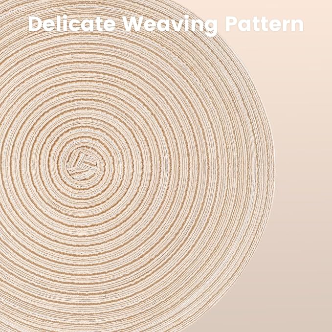 15'' Round Woven Placemats Set of 6, Natural Heat Resistant Washable Non-Slip Woven Table Mats-Beige