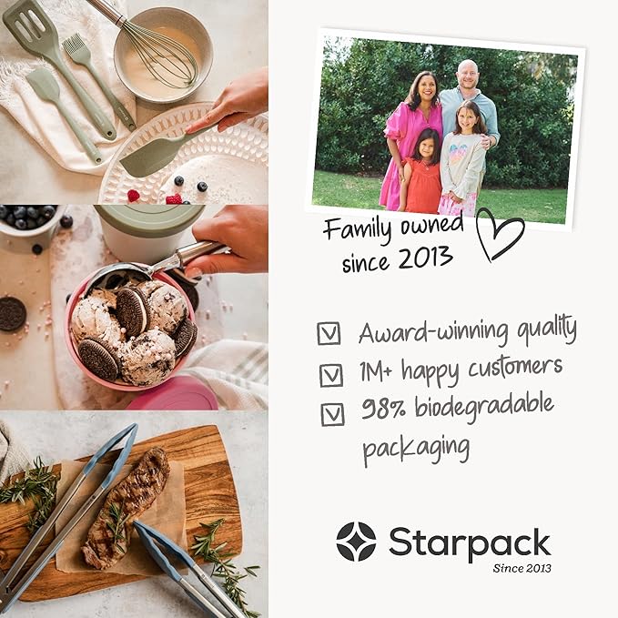 Starpack Stir and Serve Silicone Cooking Utensils Set (5-Piece, 11") - LFGB Non Toxic, 600°F Heat Resistant, BPA-Free - One-Piece Seamless, Dishwasher Safe - for Nonstick Cookware, Gray Black