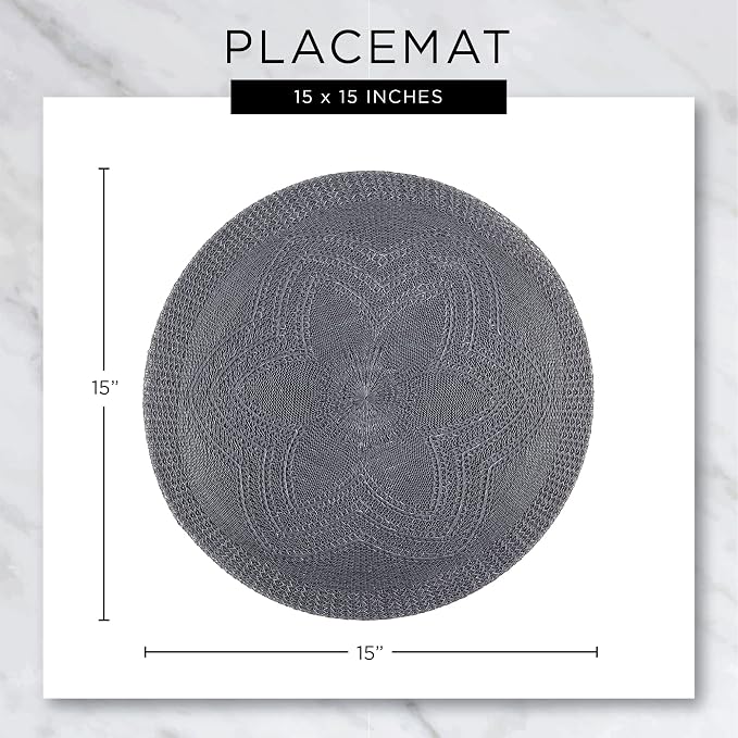 DII Woven Placemats Collection Metallic Round Placemat Set, 15", Gold, 6 Piece