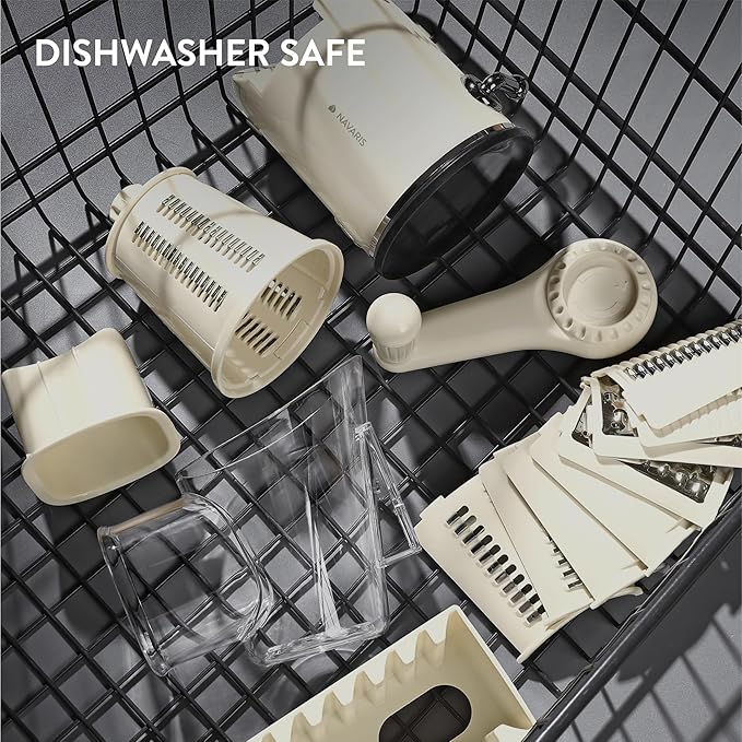 Navaris Rotary Cheese Grater with 5 Blades - Vegetable Shredder, Strong Suction Base, Mandoline Slicer for Fruit, Nuts, Dishwasher Safe, with Storage Box, Easy to Clean, Cream