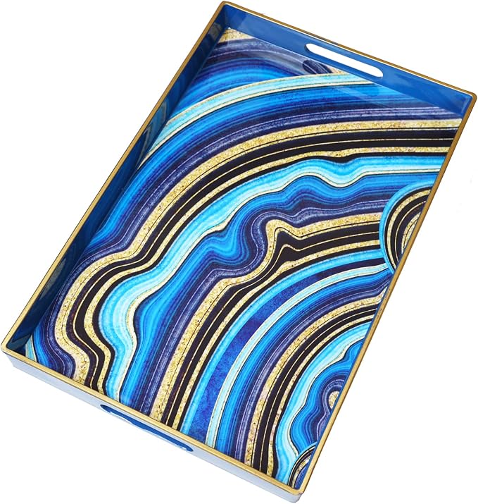 Spsyrine Decorative Tray, Plastic Rectangular Coffee Table Tray with Handles, Marble Serving Tray for Living Room, Ottoman, Bathroom Decor. 15.6” X 10.2".SLRE