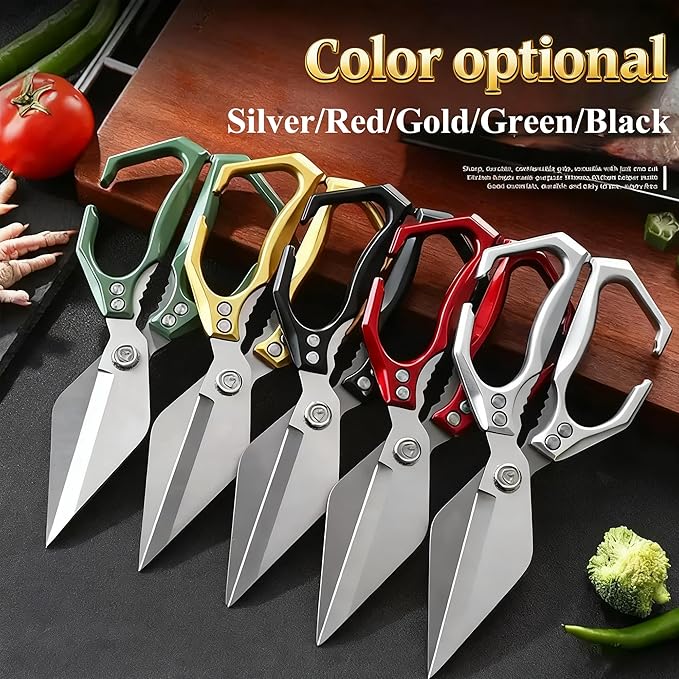 Multifunctional Heavy Duty Poultry Shears, Japanese High-Carbon Steel Kitchen Shears, Kitchen Scissors for Food,Stainless Steel Meat Scissors for Cutting Chicken, Turkey, Meat and Food Prep (Red)