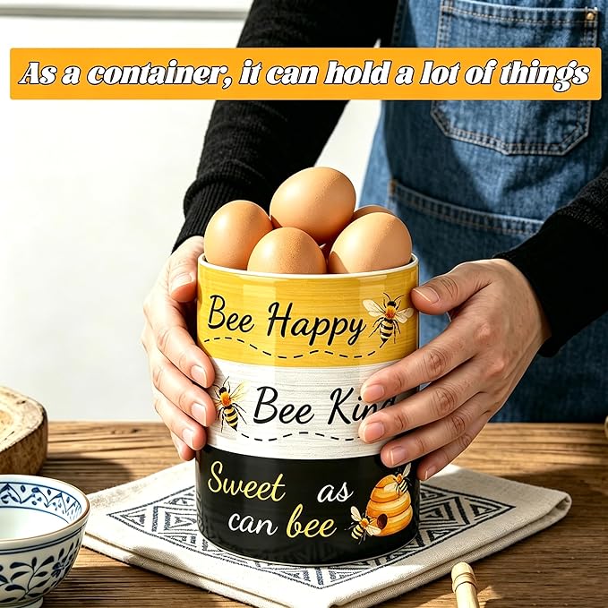 Bee Utensil Holder, Honey Bees Ceramic Kitchen Utensil Holder, Utensil Crock for Home Kitchen Countertop Storage Organizer Container, Large Holder for Spatulas, Spoons, Kitchen Counter Decor, 6"