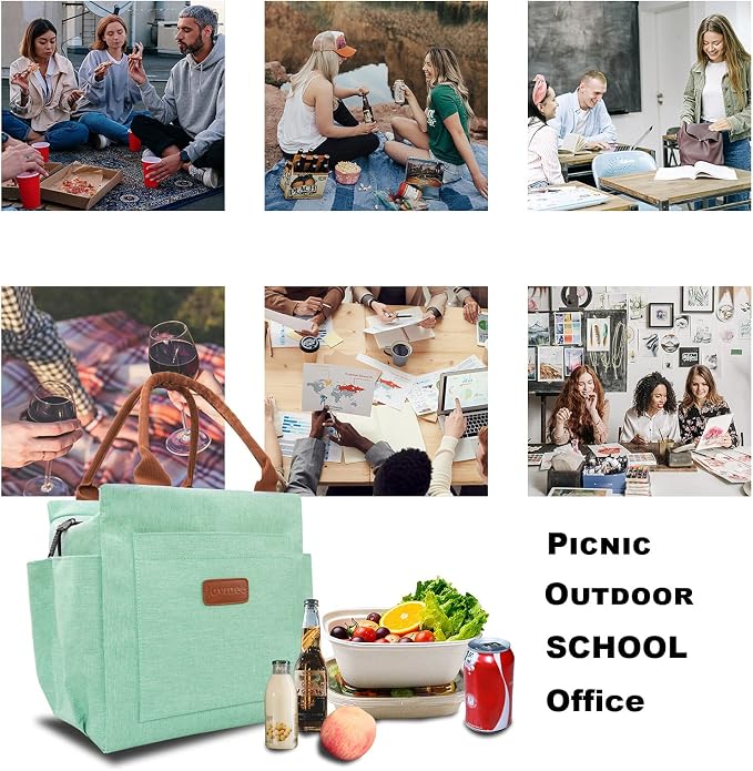 Joymee Insulated Lunch Bag For Women Reusable Lunch Box - Heather Teal | Spacious Storage, Bottle Holder & Pockets, Leakproof Insulated, for Work, Travel, Picnic, Daily Use, for Adult