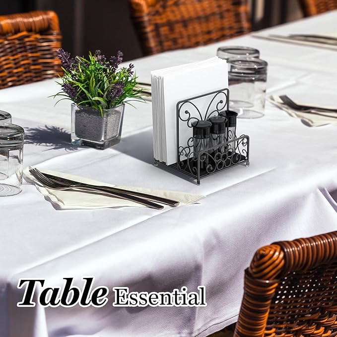 Napkin Holder – Metal Napkin Storage with Salt and Pepper Caddy (Shakers Not Included), Modern Napkin Dispenser for Table or Kitchen Countertop, Servilletero for Farmhouse Décor