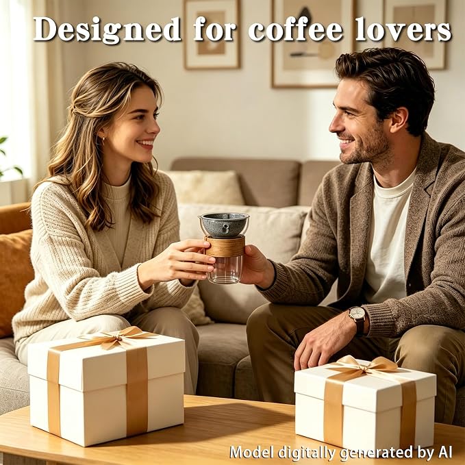 Glass Pour Over Coffee Maker Set, Ceramic Drip, No Paper Filters Needed | Reusable 50-Micron Ceramic Filter, Beginner-Friendly, Retain Coffee Oil, 360° Rotation, Portable 250ml Serve, Office, Camping