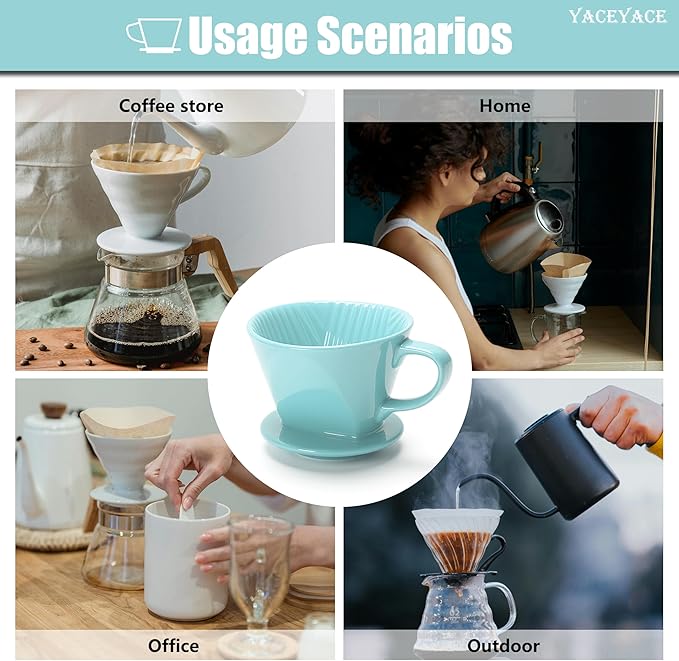 Pour Over Coffee Maker Ceramic, Pour Over Coffee Dripper with Single Hole, Green Slow Filter for Home, Office, Camping, Travel, Gifts