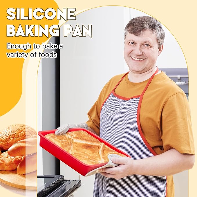 Geetery Set of 4 Silicone Square Cake Pan Silicone Brownie Pan Nonstick Baking Mold for Muffin Bread Rice Crispy Lasagna Pie, Red(8 x 8 x 1.6 Inches)