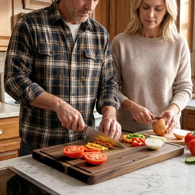 muso wood Walnut Wood Cutting Board 18"x12" - 1" Thick, Wooden Kitchen Chopping Board with U-Shaped Juice Groove & Handle, Heavy Duty Cutting Board for Vegetables, Meat, Fruits