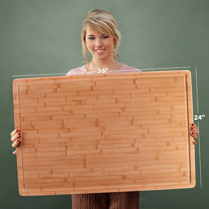 Gigantic Extra Large Cutting Board for Kitchens 36 x 24 - Heavy Duty Bamboo Chopping Boards Butcher Block Meat & Veg - Large Wooden Gas Stove Top & Countertop (36x24) Giant Noodle and Pasta Board XXXL