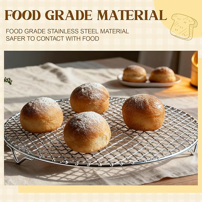 2 Pack 13 Inch Round Cake Cooling Rack, 201 Stainless Steel BBQ Baking & Steaming Rack with Legs - Multi-purpose Straight Wire Grill Grate for Cooking, Baking, Cooling, Canning Racks