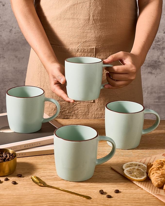 famiware Mercury Coffee Mugs 13 oz, Coffee Mugs Set of 4 with Handle, Cups for Latte, Hot Tea, Cappuccino, Mocha, Cocoa, Light Green