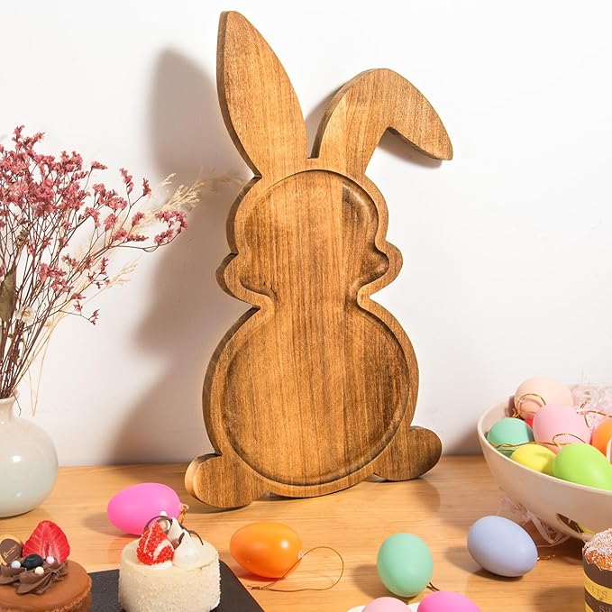 Yoshiky Farmhouse Bunny Serving Wood Trays, Nesting Rabbit-Shaped Wooden Charcuterie Serving Platters for Easter or Spring Rustic Decorative