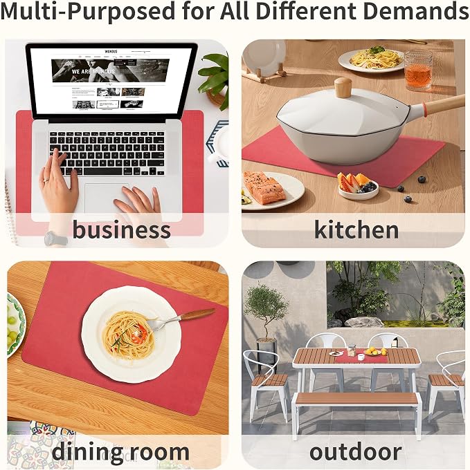 Maxpearl Red Placemats Set of 6, Faux Leather Dining Table Mats -Waterproof - Wipe Clean - Heat Resistant - Anti Slip, Suitable for Indoor & Outdoor Use, 17''×12''