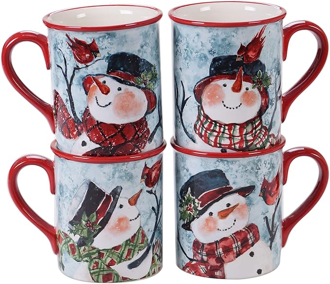 Watercolor Snowman 16 oz. Mugs, Set of 4 Assorted Designs