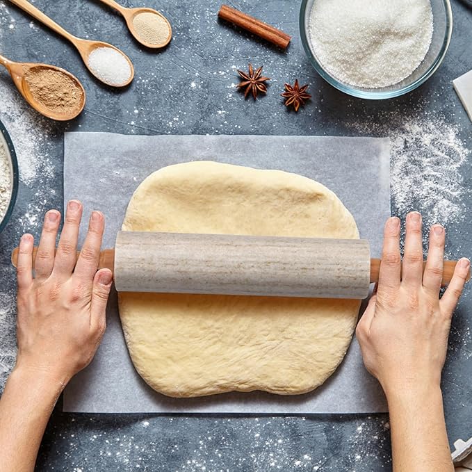 Marble Rolling Pin With Stand, 18.1-Inch Polished Non-Stick Stone Dough Roller With Wooden Handles for Baking Pasta, Pizza, Cookies, Pie Crust, Kitchen Pastry Tools (1, Viva Jade, 18.1)