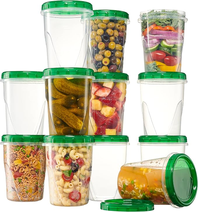 PLASTICPRO 6 Pack Twist Cap Food Storage Containers with Green Screw on Lid- 32 oz Reusable Meal Prep Containers - Freezer and Microwave Safe Green Plastic Food Storage