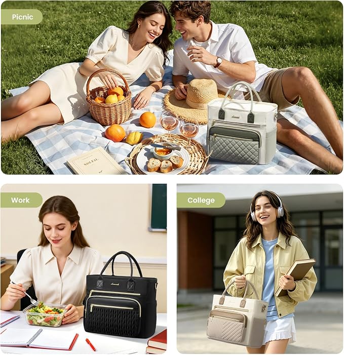 LOVEVOOK Insulated Lunch Bag Women,Wide Opening Adult Lunch Box Women with Cup Holder,Large Leakproof Cooler Bag for Work Picnic Beach Family College Mom,Lunch Teacher Tote Bag for Gift