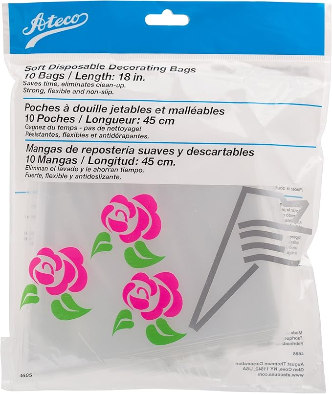 Ateco 4685 Soft Disposable Decorating Bags, 18-Inch, Pack of 10, Made in USA, Clear