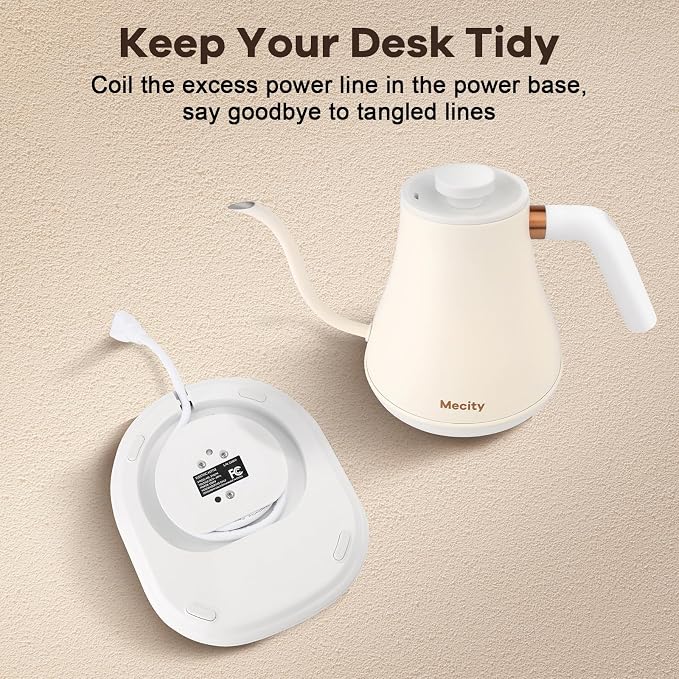 Mecity Electric Gooseneck Kettle With Keep Warm Function & LCD Display Automatic Shut Off Coffee Kettle Temperature Control Pour Over Kettle 1200 Watt, 0.8L, 120V, Off White