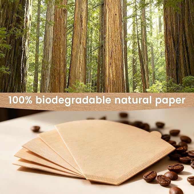 Niveaya 200 Count Coffee Filters #4, Unbleached Natural Brown Coffee Filters 8-12Cup, Disposable Cone Paper Fliters for Pour Over and Drip Coffee Maker (Pack of 2)