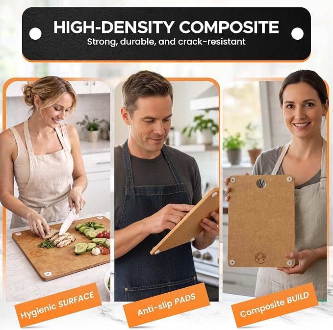 Earth's Dreams Composite Wood Cutting Board Set of 3 – Dishwasher Safe, Non-Toxic Cutting Boards for Kitchen – Large, Medium & Small Non-Slip Wood Charcuterie & Chopping Boards (Tan)