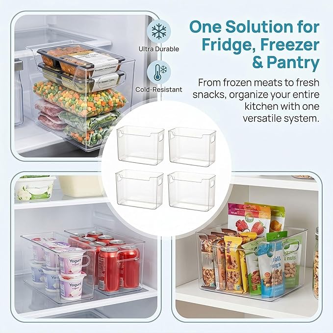 Crystal Clear Freezer Storage Bins, 2026 Upgraded Freezer Drawer Organizer Bins with Handles, Multipurpose Plastic Storage Bins for Refrigerator and Pantry, Easy to(Green,2S)