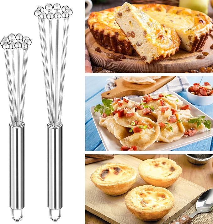 Patelai 2 Pieces Stainless Steel Ball Whisk Wire Egg Whisk Set Kitchen for Cooking, Blending, Whisking, Beating, Stirring(10 Inch and 12 Inch)