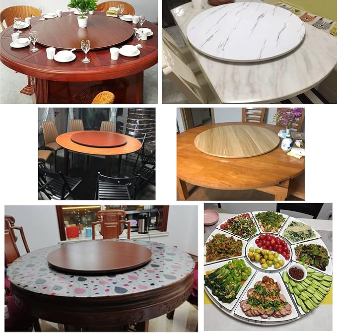 Large Wooden Turntable Round Dining Table Serving Plate - Ø50/60/70/80/90/100cm, 6 Colors Wooden Lazy Susan 360° Serving Tray For Rund Table, Good Touch, Easy To Clean (Color : White-A, Size : Ø60cm