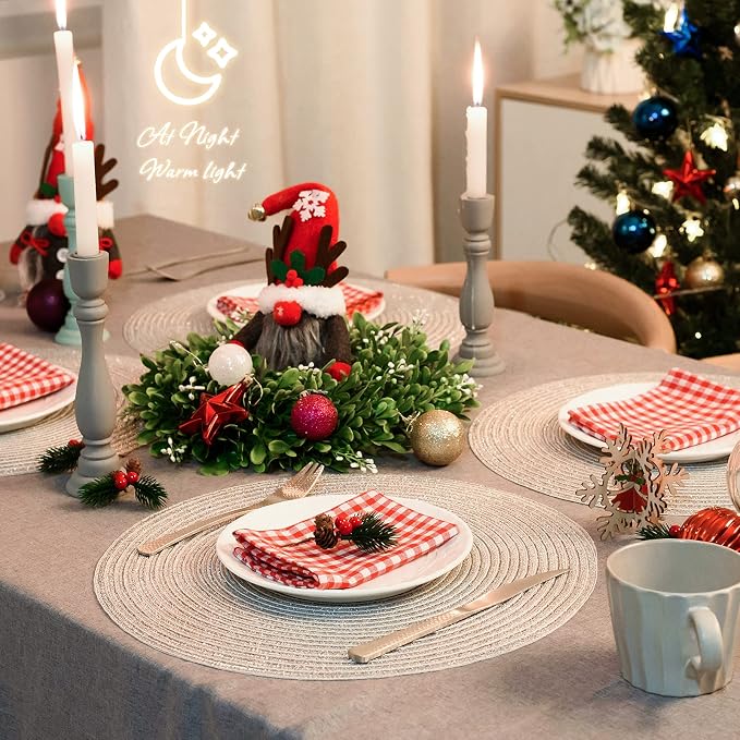AHHFSMEI Round Placemats Set of 6 Heat Resistant Washable Non-Slip Woven Braided Table Mats for Dining Table Kitchen & Home Decor (Silver Shine)