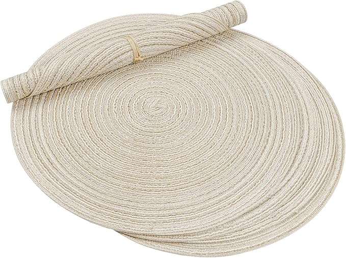 Topotdor 14 Inch Round Placemats Heat-Resistant Stain Resistant Anti-Skid Washable Polyproplene Table Mats Placemats (Beige, Set of 6)