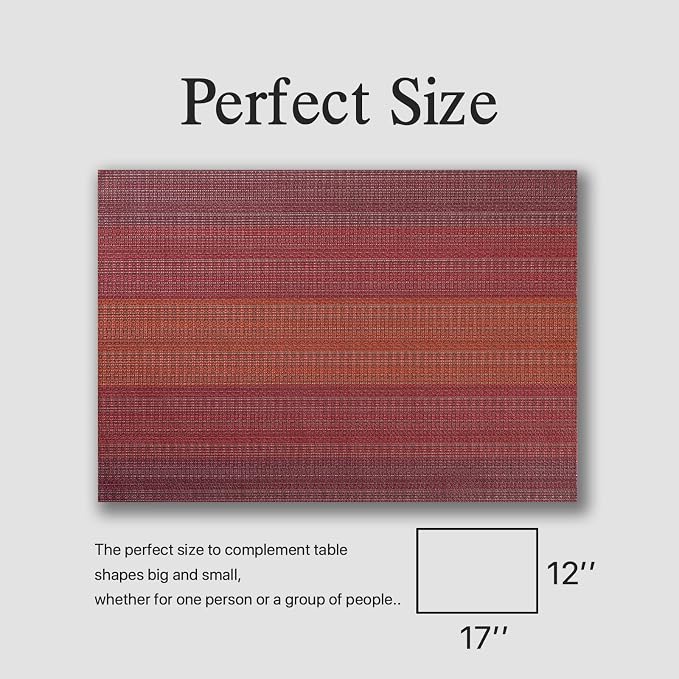 Placemats Set of 8 - Easy Clean Woven Vinyl Placemats for Dining Table, Indoor/Outdoor Place Mats, Washable PVC Table Mats(Pomegranate Parade)