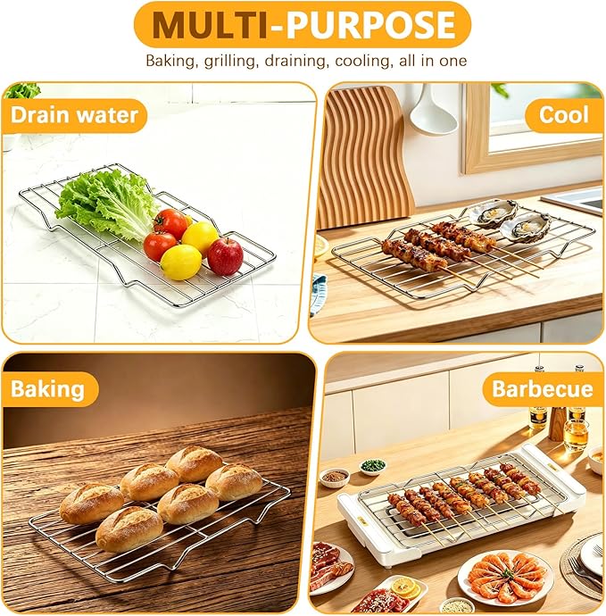 Stainless Steel Roasting Rack, Rectangle Cooking Racks 5.3 x 8.46 Inch Oven Grill Rack Cookie Cooling Rack for Cooking Baking Roasting Grilling