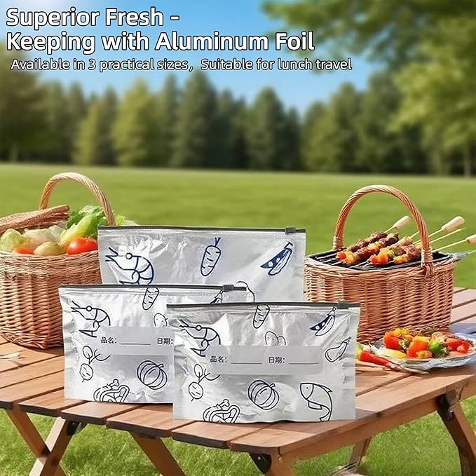 15Pcs Reusable Aluminum Foil Sealable Storage Bags, Seafood Meat Self-sealing Freezer Bags with a stand-up bottom design Freezer Safe & Leak Proof Sandwich Snack Bags for Lunch Travel