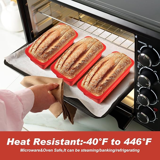 Willinglong 4 Pcs Silicone Bread Loaf Pan 9 x 5 Inch Rectangle Silicone Baking Molds Non Stick Mini Cake Pan, Homemade Loaf, Bread and Meatloaf, Red