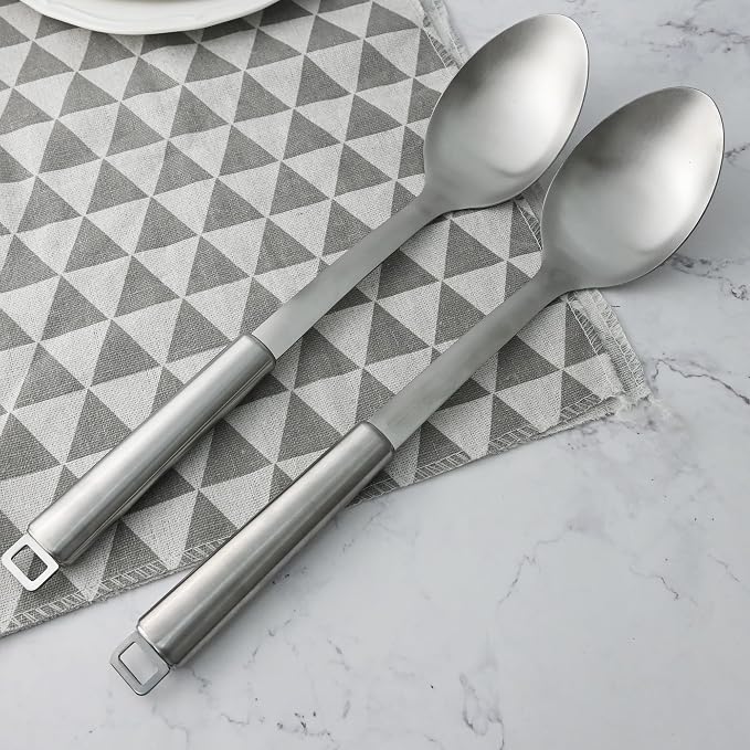 18/0 Stainless Steel Cooking Spoons Set, Serving Spoon & Slotted Spoon, Kitchen Cooking Utensils Set, Housewarming Daily Use Commercial, Pack of 2