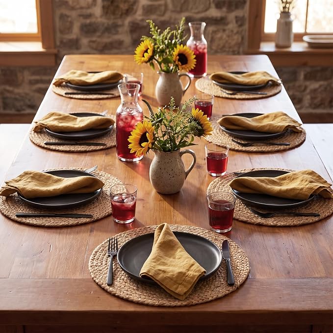 Eco Crave Natural Jute Placemats Set of 2, Round Woven Table Mats, 13 Inch Rattan Charger Plates for Dinner, Boho Farmhouse Braided Place Mats
