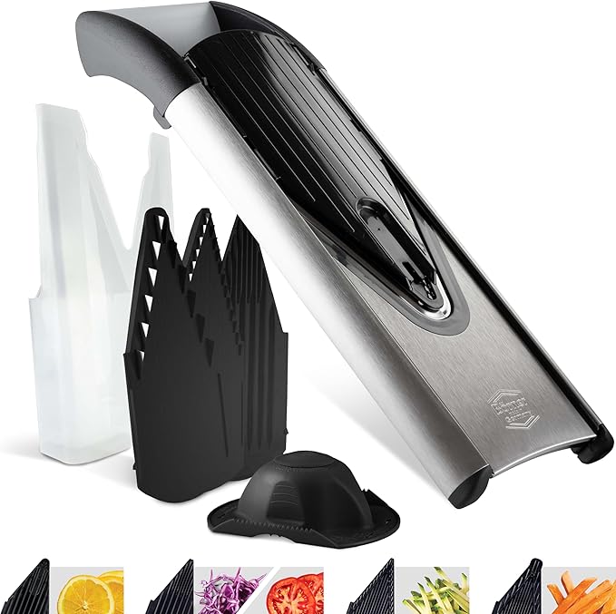 Börner by Reston Lloyd Mandoline Slicer V6 (Starter Set) • Stainless Steel Slicer with V-Blade • Adjustable Kitchen Slicer for Vegetables & Fruits • Various Thicknesses & Grater