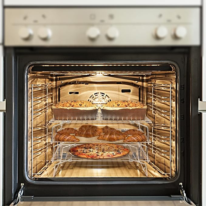 15IN x 10IN Cooling Baking Rack Set of 4, Leonyo 4-Tier Stackable Stainless Steel Wire Baking Cooking Racks Set for Cookie, Pizza, Cup Cake, Raised & Folding Feet