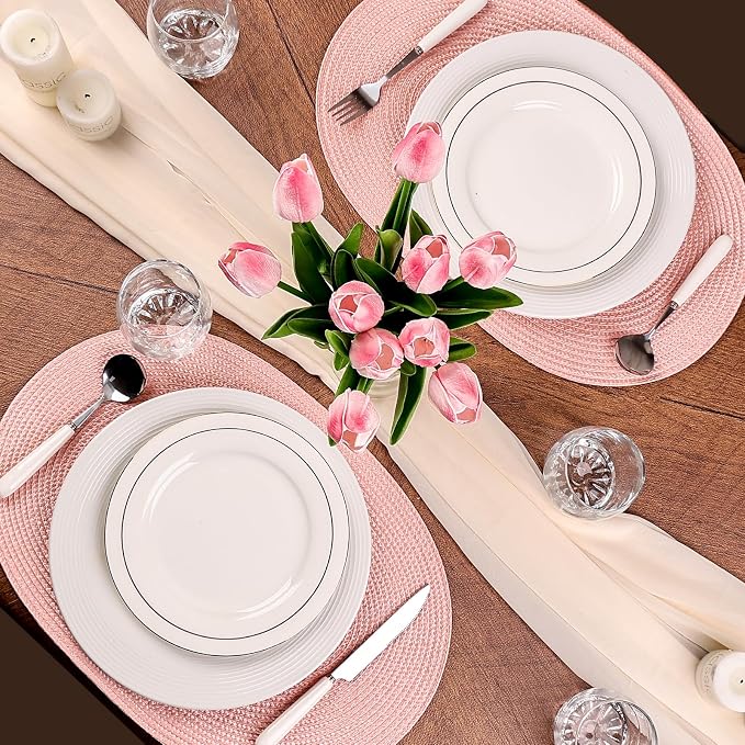 AHHFSMEI Placemats Set of 6 for Dining Table Washable Woven Non-Slip 18x12 inches Placemat Heat-Resistant Durable Table Mats for Dining Table Easy to Clean(Pink)