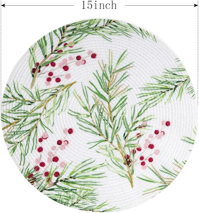 FunWheat Round Placemats Set of 6 Table Mats for Dining Tables Washable Non-Slip Place mats 15 Inch for Christmas(Christmas Tree, 6pcs)
