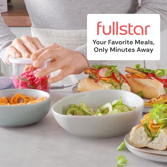 Fullstar Vegetable Spiralizer and Slicer - Zucchini Spiralizer Noodle Maker with Sharp Stainless Steel Blades, Spiralizer for Veggie Noodles, Cucumber Veggie Vegetable Zoodler, Kitchen Gadget (4 in 1)